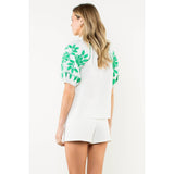 THML - Embroidered Smocked Neck Puff Top