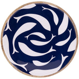 Boston International - 12" Dia. Navy Swirl Fish Mango Wood Round Platter
