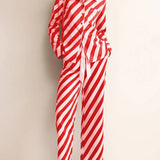Rosa Clothing - Cozy & Soft Christmas Diagonal Stripes Long Pajama Set