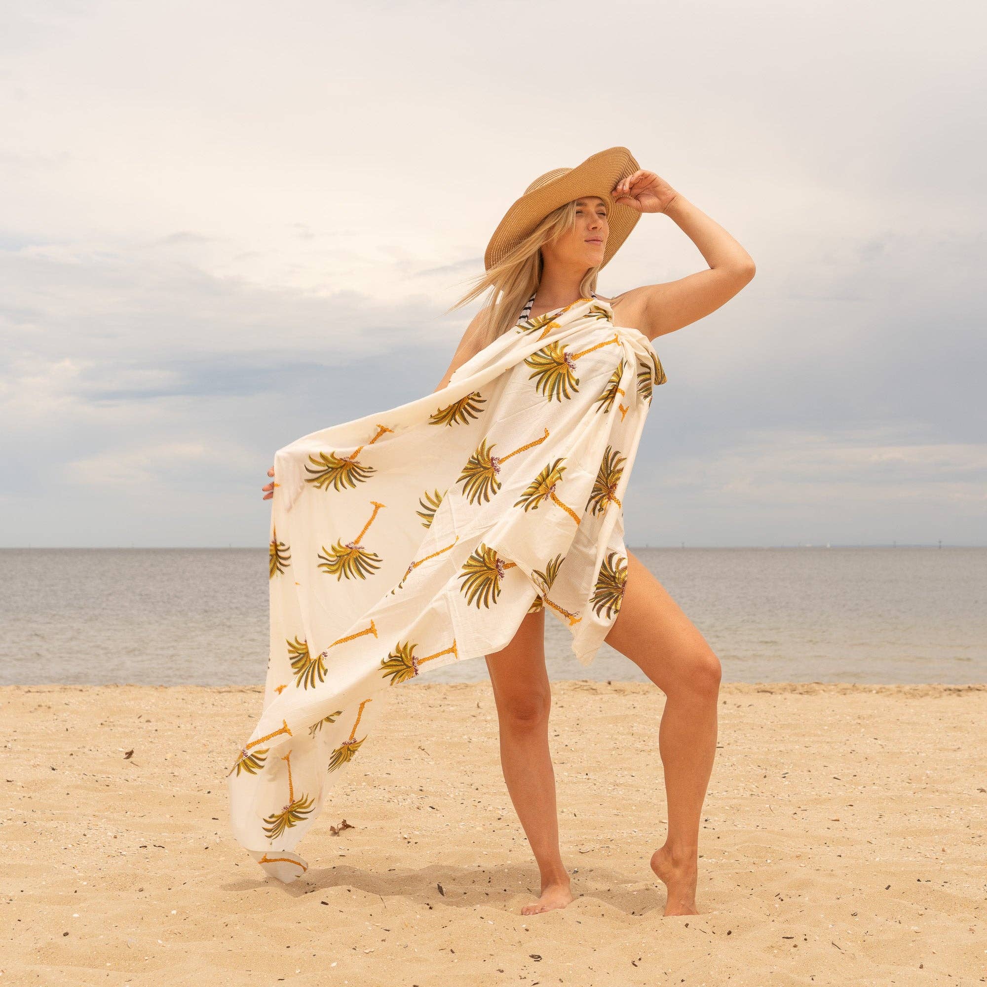 Boho-Eclectica - Women's White Palm- 100% Cotton Sarong