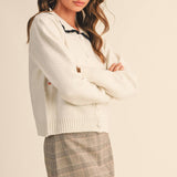 &MERCI - CONTRAST SCALLOPED COLLAR SWEATER CARDIGAN MSW11141