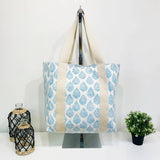 Anju Jewelry - Handcrafted Canvas Bag with Block-Printed Sky Blue Leaves