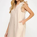 Strut & Bolt - Crochet Detail Linen Mini Dress