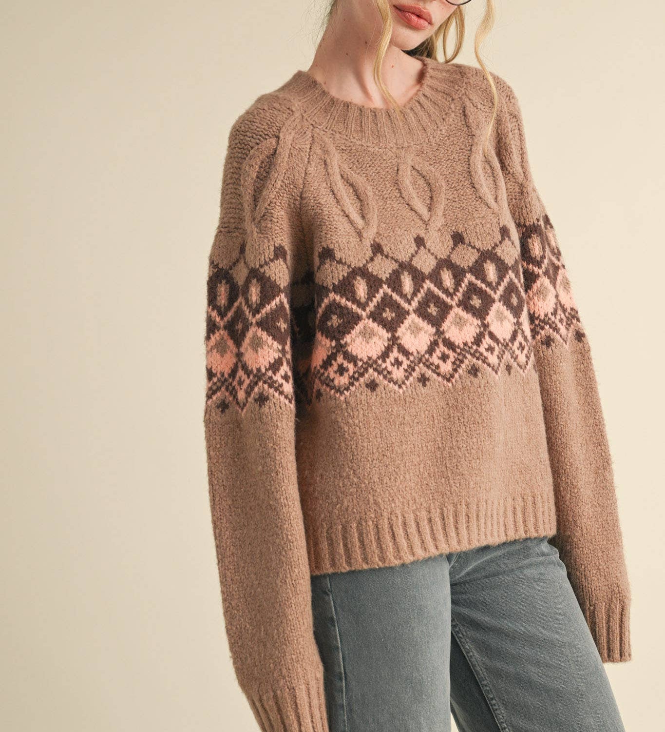 &MERCI - CABLE KNIT FAIR ISLE SWEATER MSW10679