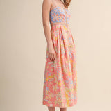 &MERCI - EXCLUSIVE FLORAL BUTTON DOWN TAPE TRIM MIDI DRESS MDR4735