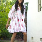 Dolma - Raya Block Printed Mini Dress Red Olive
