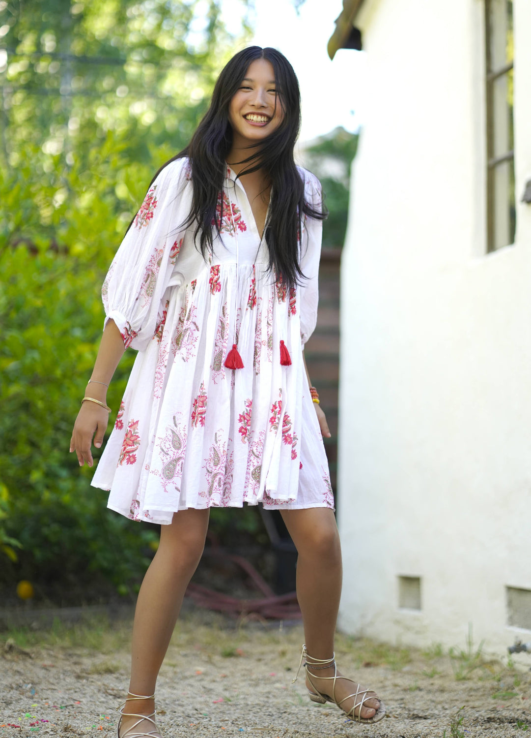 Dolma - Raya Block Printed Mini Dress Red Olive