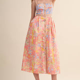 &MERCI - EXCLUSIVE FLORAL BUTTON DOWN TAPE TRIM MIDI DRESS MDR4735