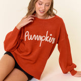 Doe and Rae - PUMPKIN Letter Embroidered Oversized Sweater Top - 43995T-1