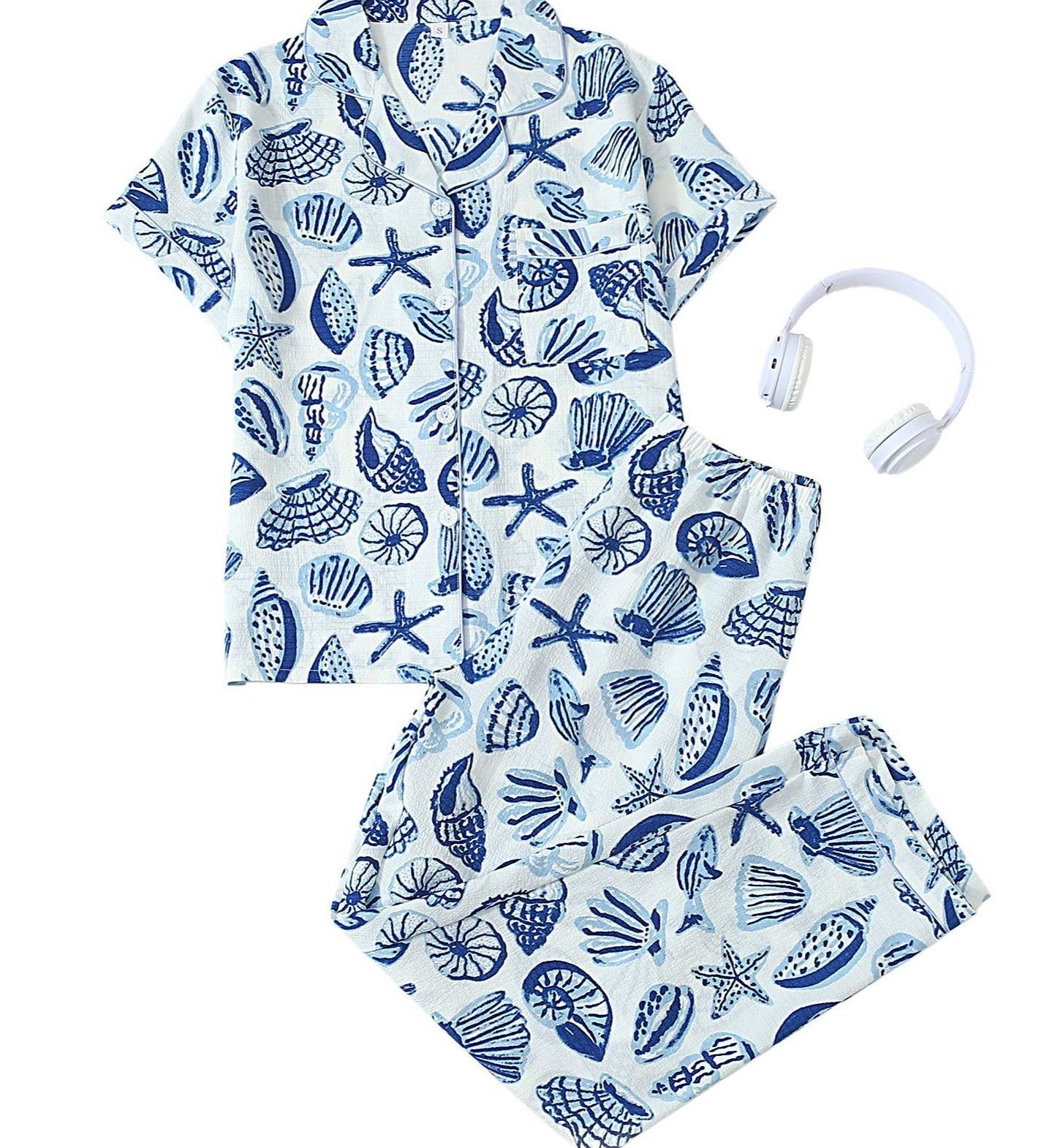 Rosa Clothing - Cute Printed Short-Sleeve Top And Pants Pajama Set
