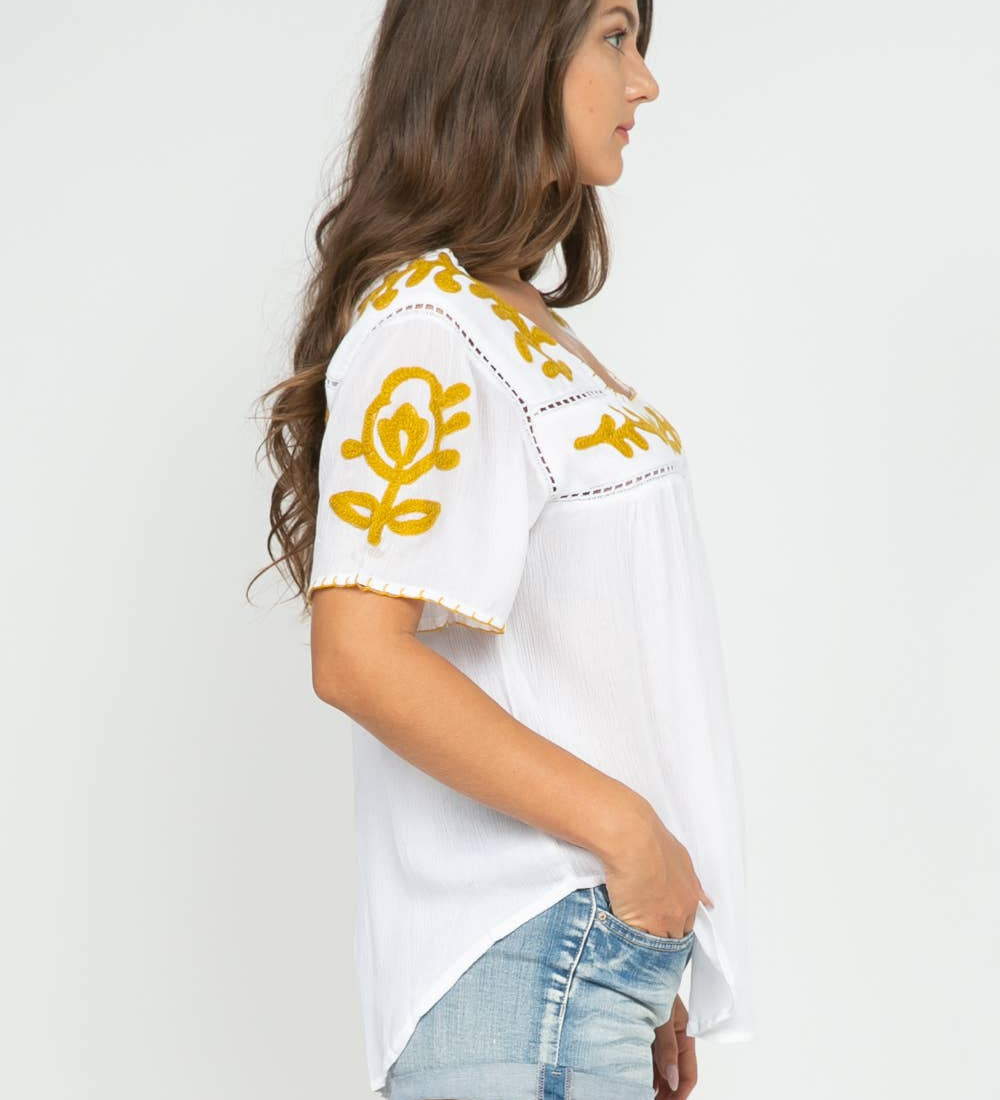 Sandy Embroidered Top White-Gold