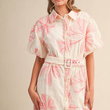 &MERCI - FLORAL EMBROIDERY BELTED MINI DRESS MDR4555