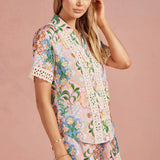 Strut & Bolt - Garden Party Crochet Contrast Trim Satin Shirt