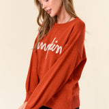 Doe and Rae - PUMPKIN Letter Embroidered Oversized Sweater Top - 43995T-1