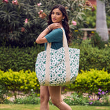 Anju Jewelry - Block Printed Canvas Tote - Teal Mermaids