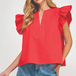 Flutter Ruffle Sleeve Poplin Top