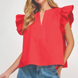 Flutter Ruffle Sleeve Poplin Top