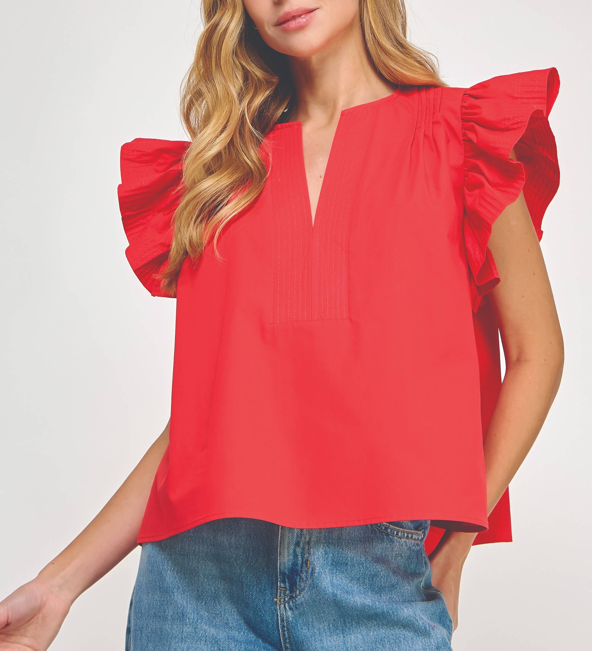 Flutter Ruffle Sleeve Poplin Top