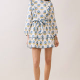 TCEC - CD06077-Floral Print Ruffle Accents Self Tie Mini Dress