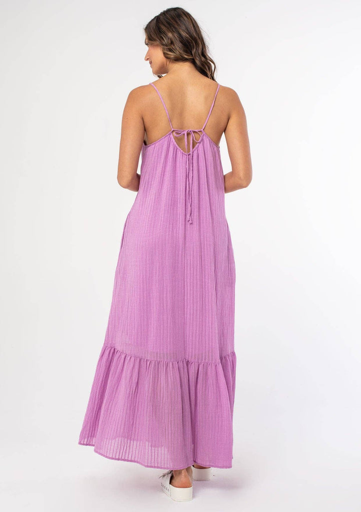 Lovestitch - Striped Scoop Neck Ruffle Hem Maxi Dress