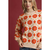STYLE USA - Retro Floral Knit Sweater Top