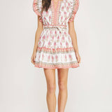 Strut & Bolt - Floral Block Print Poplin Ruffle Sleeve Mini Dress