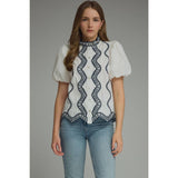 STYLE USA - Solid short puff sleeve top