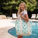 Anju Jewelry - Block Printed Canvas Tote - Teal Mermaids