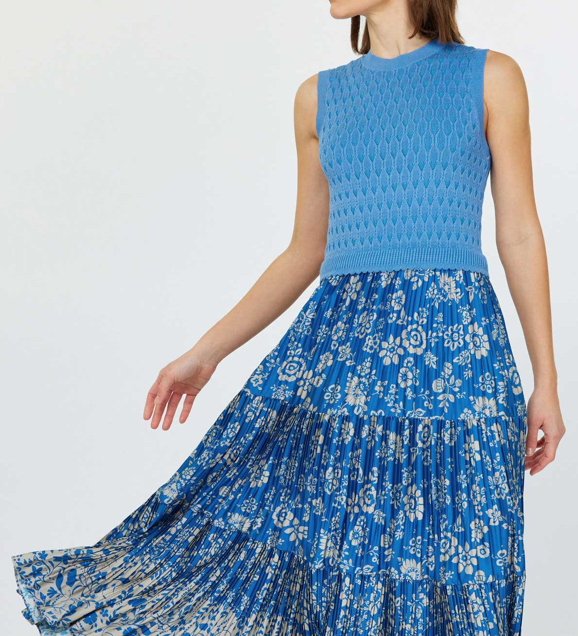Current Air - Floral Printed Skirt & Sweater Top Maxi Dress