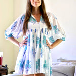 Dolma - Raya Block Printed Mini Dress White Turq