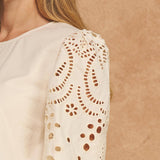 Strut & Bolt - Eyelet Embroidery Flutter Short Sleeve Pintuck Blouse