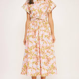 Strut & Bolt - Floral Print Block Shirt Midi Dress