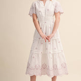 &MERCI - FLORAL EMBROIDERY TIERED MIDI DRESS MDR4566
