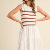 &MERCI - MIXED MEDIA STRIPED MIDI DRESS MDR3846