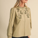 &MERCI - EMBROIDERED RUFFLED MOCK NECK TOP MTP5289