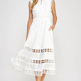 Strut & Bolt - Scallop Edge Crochet Trim Satin Midi Dress