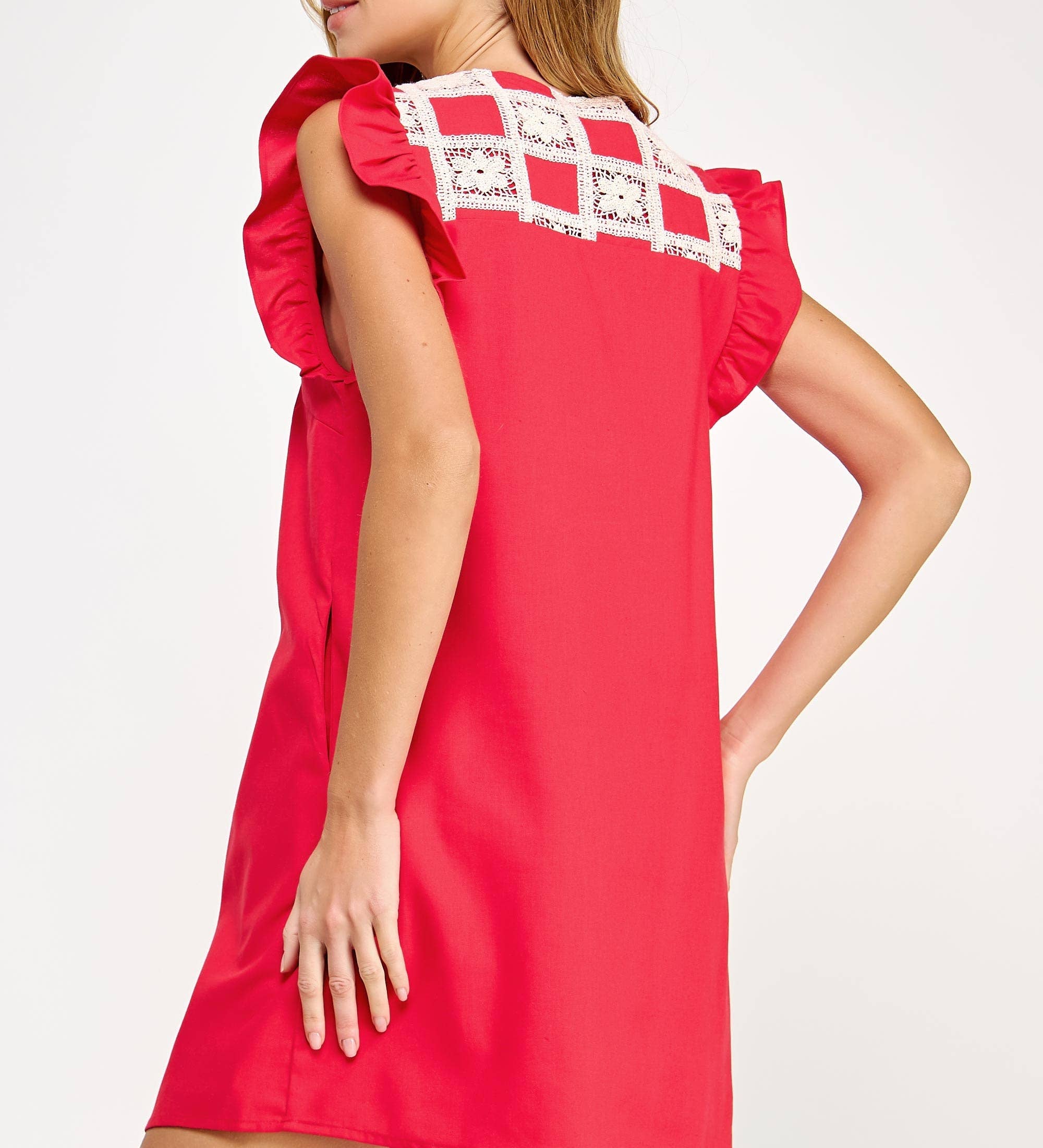 Strut & Bolt - Crochet Detail Linen Mini Dress