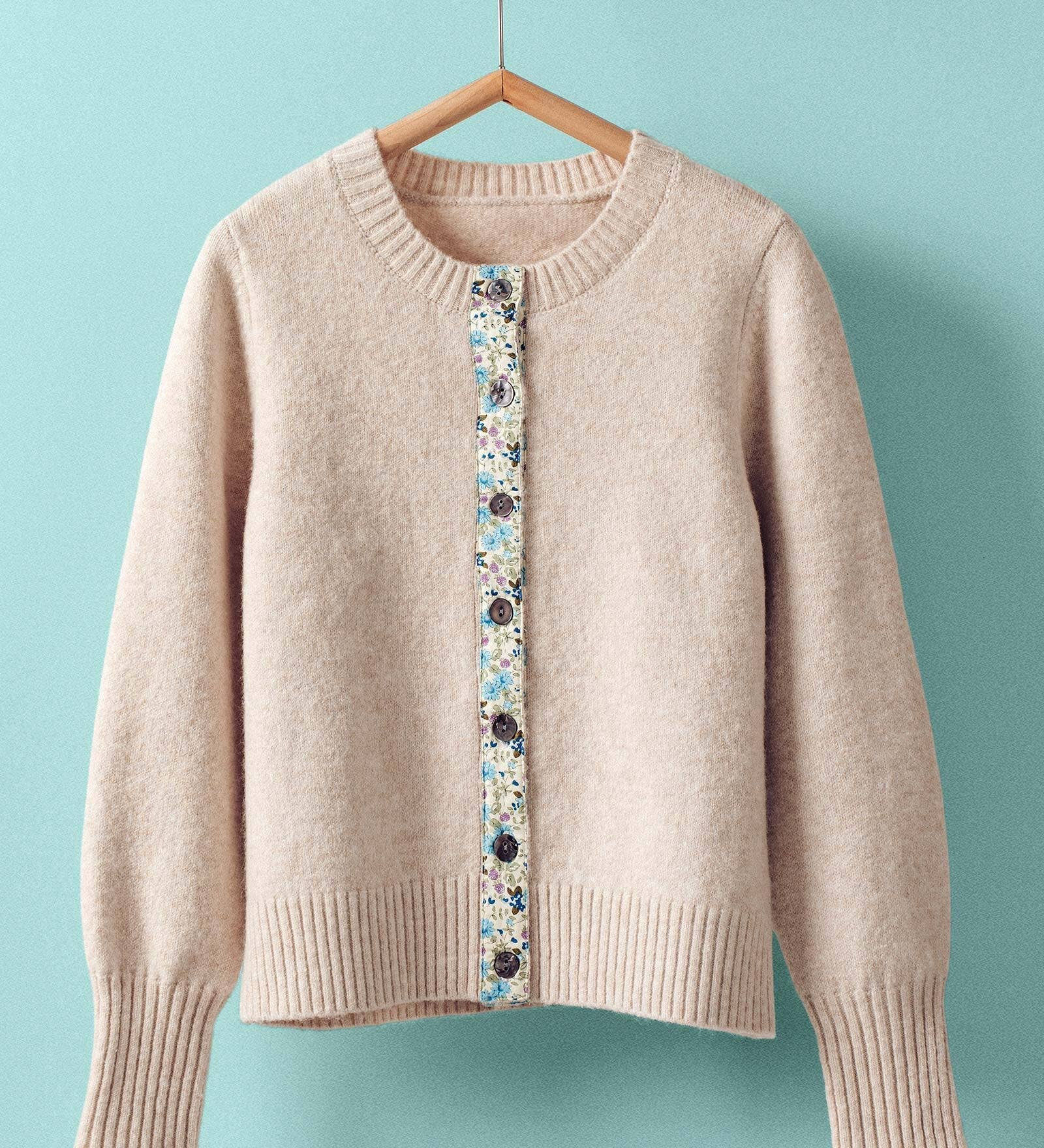 Urban Daizy - Floral Trim Wool Blend Cardigan