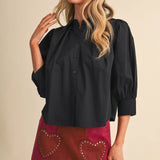 &MERCI - PUFF SLEEVE BUTTON DOWN TOP MTP5145