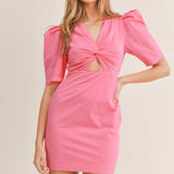 Twisted Front Puffsleeve Mini Dress