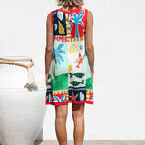 Rosa Clothing - Vacation multi print shift style sleeveless mini dress