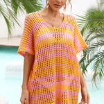 Striped Tassel Openwork Striped V-Neck Cover Up