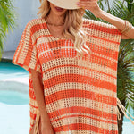 Striped Tassel Openwork Striped V-Neck Cover Up