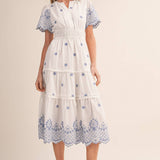 &MERCI - FLORAL EMBROIDERY TIERED MIDI DRESS MDR4566