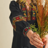 &MERCI - FLORAL CROSS STITCH EMBROIDERED PUFF SLEEVE TOP MTP4089