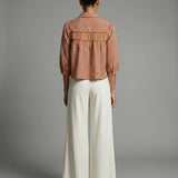Meet Me In Santorini - Terracotta Gingham Seersucker Blouse