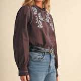 &MERCI - EMBROIDERED RUFFLED MOCK NECK TOP MTP5289