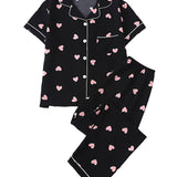 Rosa Clothing - Cute Printed Short-Sleeve Top And Pants Pajama Set