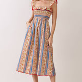 TCEC - CD07311-Paisley Stripe Smocked Midi Dress