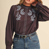 &MERCI - EMBROIDERED RUFFLED MOCK NECK TOP MTP5289